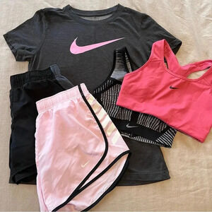 Nike | Bundle Pack Sports Bra Running Shorts Dri Fit Tee Grey Black Pink Women’s
